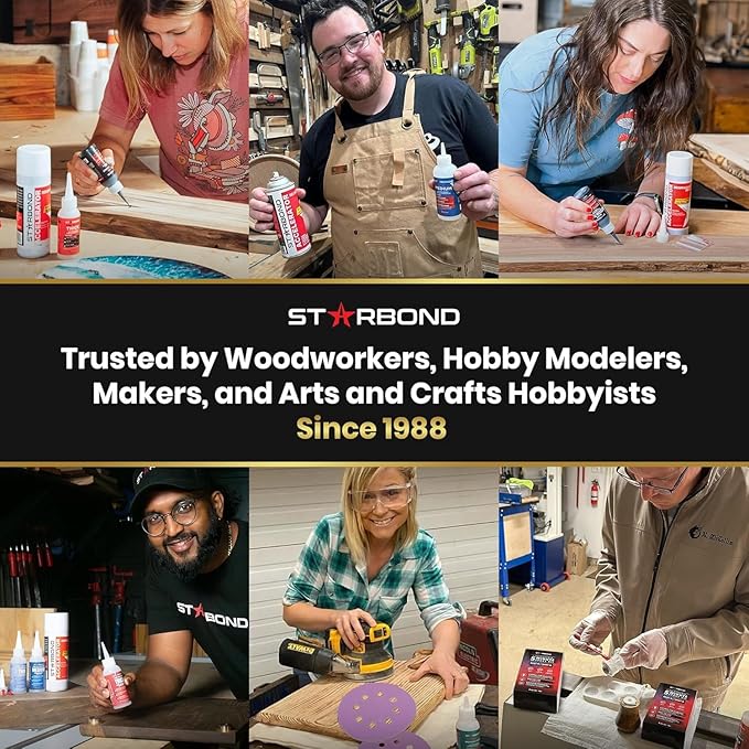 STARBOND 2 oz Black Medium-Thick Premium CA Glue, 6 oz Aerosol Accelerator Bundle, Cyanoacrylate Adhesive Super Glues, for Woodworking, Wood Knots and Voids, Woodturning, Guitar, Hobby