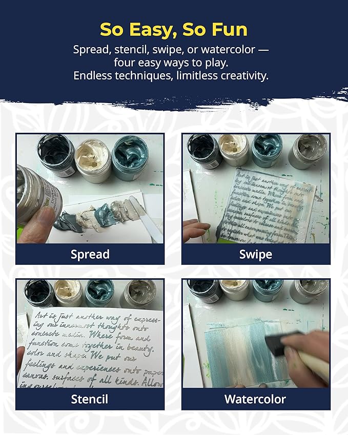 The Crafter's Workshop Stencil Butter Medium, Easy-to-Spread, Adds Shimmer, Shine and Colorful Texture, Cleans Up with Water, 4 pk, 2-oz each, Blueberry Meadow