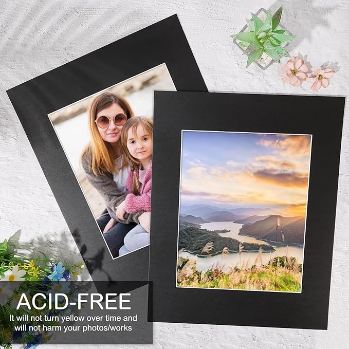 Prudiut 15 Pack 11x14 Black Picture Mats, Frame Mattes for 8 x10 Pictures Display Photo Frame Mat Core Bevel Cut Mat Board Show Kit for Photos, Prints, Artworks