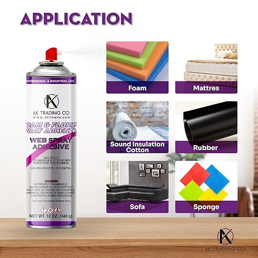 AK Trading Professional Quality General Multipurpose Spray Adhesive, 12-Ounce for Acoustic Panels & Craft Upholstery Foam Adhesive & Fabric Glue - 12 Pack