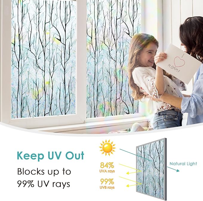 DKTIE Nature Pattern Rainbow Window Film Decorative Stained Glass Window Film Static Cling Films Easy Apply Removable Comes with Tools (U1747-rainbow, 35.4" x 78.7")