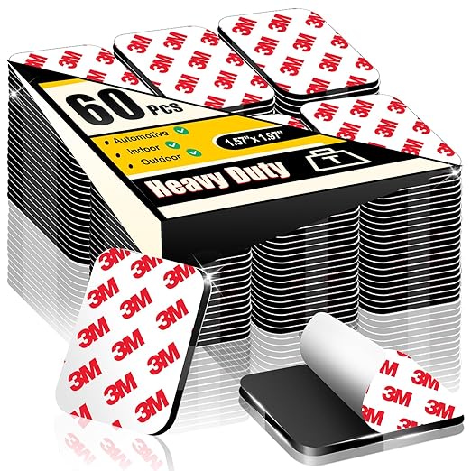 60 Pcs Strong Double Sided Adhesive Pads, Made of 3M, Heavy Duty Square Sticky Mounting Foam Tape for Car Décor Wall, 0.12" Thick Black Sticky Pads 1.57x 1.97
