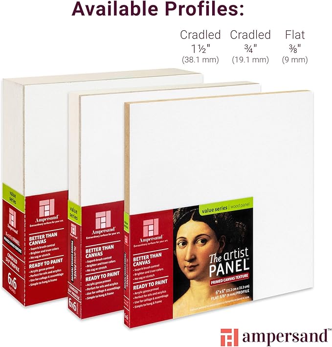 Ampersand Art Supply Wood Gesso Art Painting Panel: Canvas Texture, 3/4 Inch Cradle, 6" x 12"