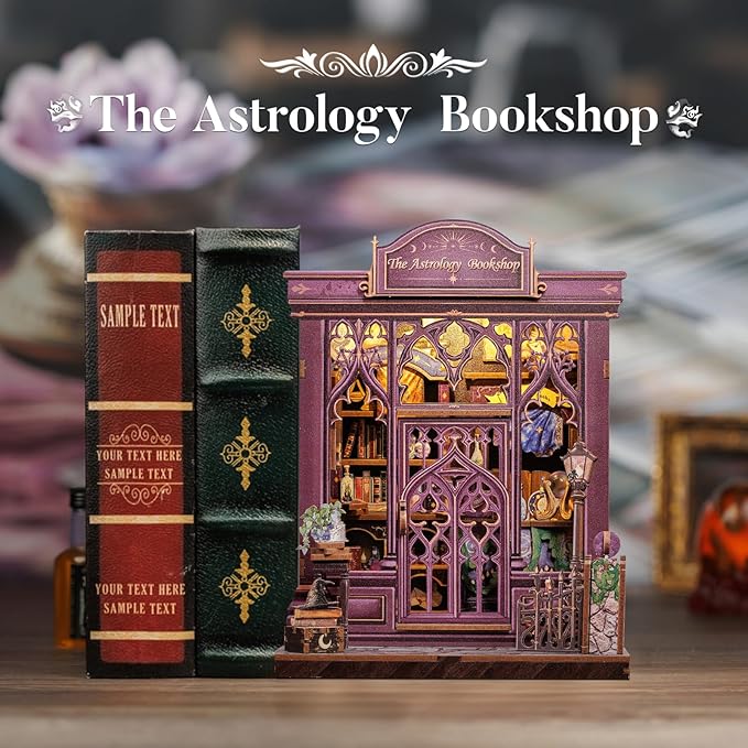 Fsolis Book Nook Kit, DIY Scene Miniature House Kit for Adults and Beginners Tiny House Mini Scale Model Booknook Craft Bookshelf Puzzle Nook Decor Gifts for Women Teenagers (The Astrology Bookshop)