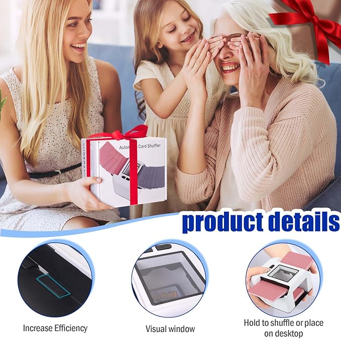 Smart Automatic Card Shuffler 1-2 Deck, Rechargeable Built-in 2000mAh Battery, Adehoei Electric Shuffling Machine for Poker, UNO, Blackjack, Skip-Bo, Phase 10, Texas Hold'em (White)