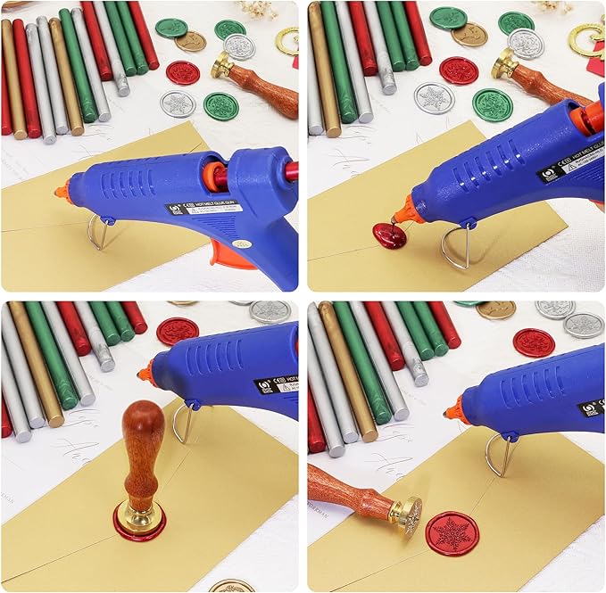 SWANGSA 20 Pieces Glue Gun Sealing Wax Sticks Metallic Red Green Antique Gold Silver for Wax Seal Stamp, Great for Wedding Invitations, Christmas Cards, Envelopes, Wine Packages, Gift Wrapping