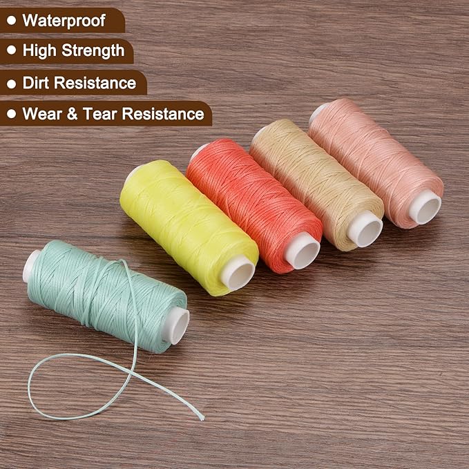 uxcell Leather Sewing Waxed Thread, 55 Yards / 50m 0.8mm 150D Flat Polyester All-Purpose Threads for Leather Crafts, Bookbinding, Sapphire Blue