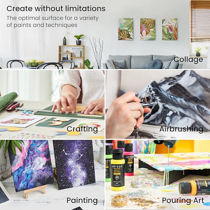 ARTEZA Canvas Boards for Painting, 8 x 10 Inches, Pack of 14, Blank White Canvas Panels for Acrylic, Oil, Gouache, and Tempera Painting Projects