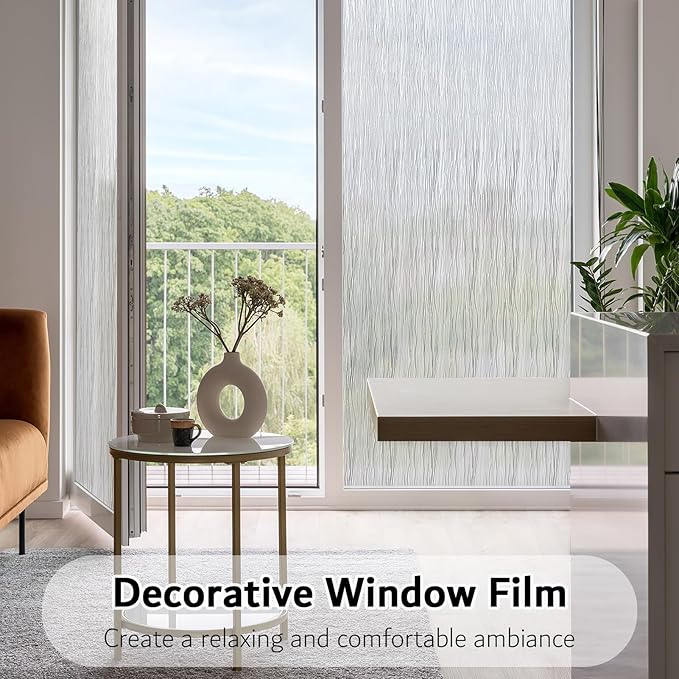 VELIMAX Frosted Window Privacy Film Non Adhesive Window Cling Removable Glass Covering Clear Water Opaque Window Film for Home Anti UV 17.7x157.4 inches