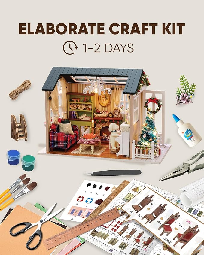 DIY Miniature House Kit, DIY Dollhouse Kit for Adults to Build, Mini House Kit with LED, Mayberry Street Miniatures, Ideal Gifts for Birthday,Valentine(Holiday Times)