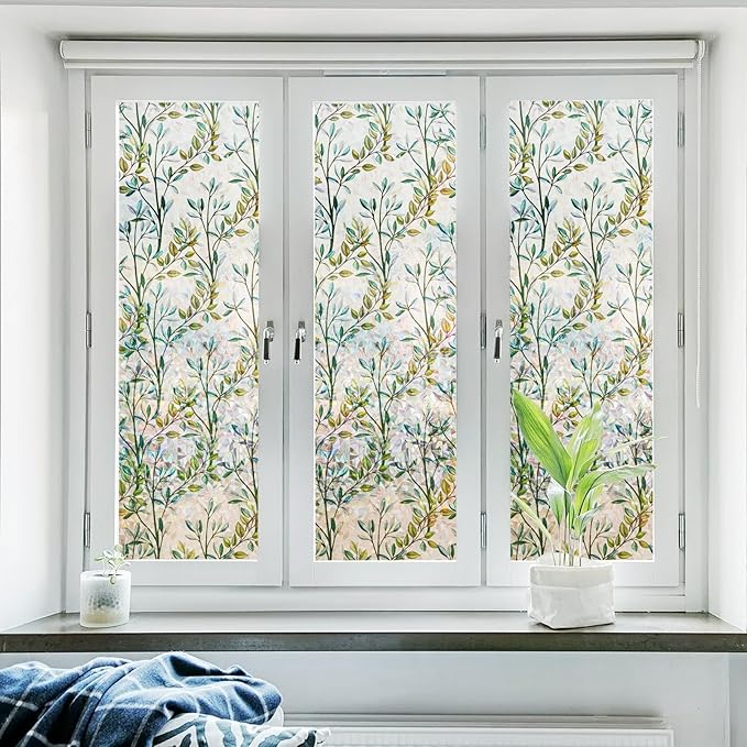 Donox Window Privacy Film, 3D Decorative Window Vinyl Decorative Stained Glass Window Film, Anti-UV Sun Blocker Heat Control for Home, 23.6 Inch x 13.1 Feet (with Installation Tool)