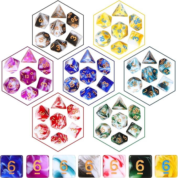 Yilloog 700 Pcs Compatible with DND Dice Sets Bulk Polyhedral Dice with Drawstring Bag Dice Multi Role Playing Table Game D4 D6 D8 D10 D% D12 D20 Compatible with Dungeons and Dragons (Assorted Style)
