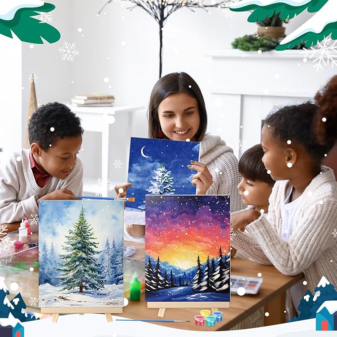 Zhanmai 12 Pack Pre Drawn Canvas for Painting Sip and Paint Kit 8" x 10" Paint Party Set Canvas Painting Pre Printed Canvases for Party Favor DIY Virtual Adult's Date Night (Winter Sonw)