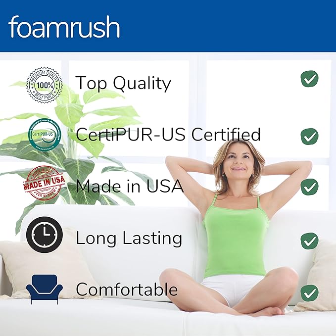 FoamRush 4" H x 24" W x 24" L Upholstery Foam Cushion High Density (Square Foam for Dining Chairs, Chair & Wheelchair Seat Cushion Replacement)