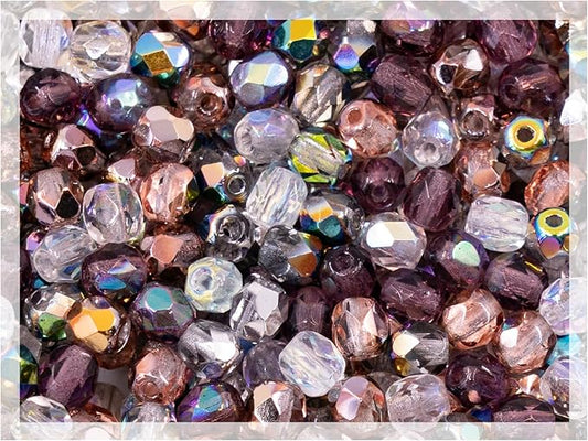 0.88 oz (25g, Approx. 300pcs) Mix of Faceted Fire Polished Pressed Czech Glass Beads 4mm (0.16in), Warm Color Mix Transparent