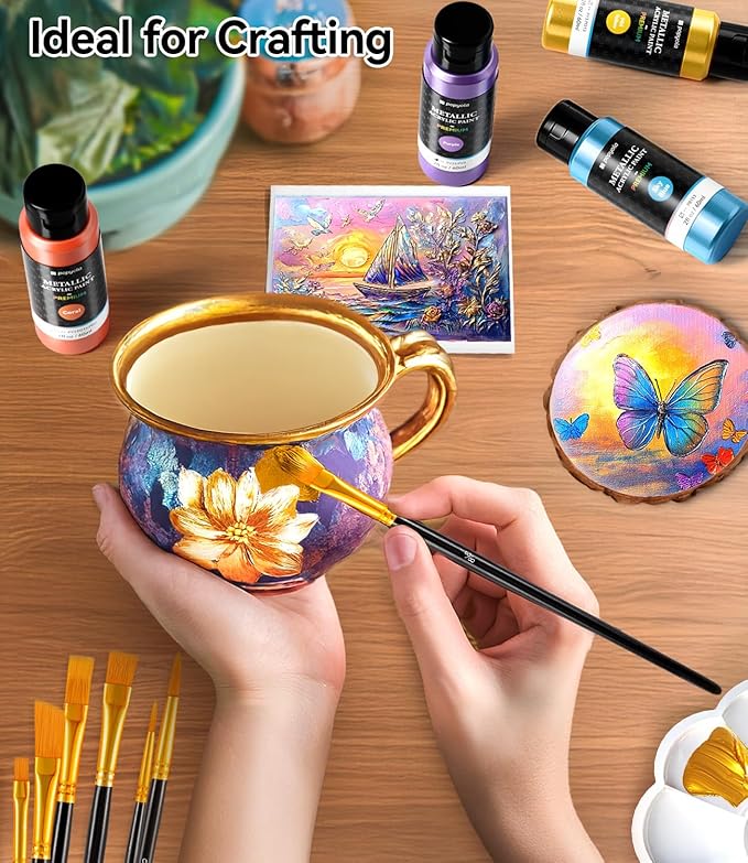 40 PCS Metallic Acrylic Paint Set with 12 Brushes, 2 Knives & Palette, 24 Colors (2oz/60ml) Art Craft Paint for Adults Kids Artists Beginners, Halloween Pumpkin Canvas Ceramic Rock Painting Kit
