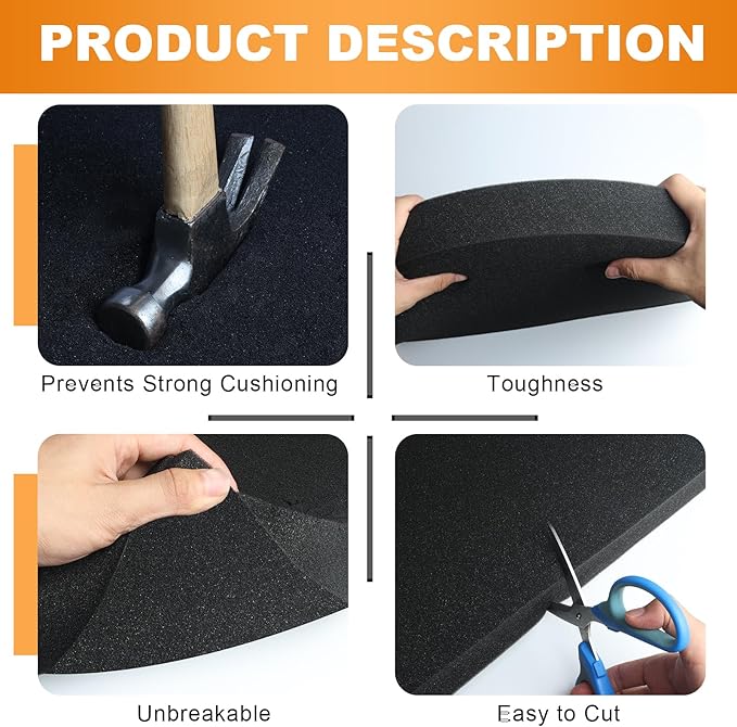 Eunice 8Pcs Polyurethane Foam Sheets - 16 x 12 x 1 Inch Cuttable Foam Inserts for Cases, Packing Foam Pads for Tool Box, Camera Storage and Crafts
