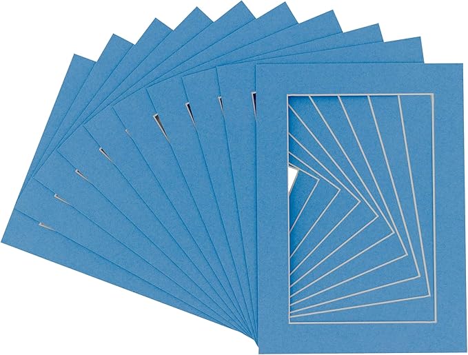6x8 Mat for 8x10 Frame - Precut Mat Board Acid-Free Show Kit with Backing Board, and Clear Bags Bay Blue 6x8 Photo Matte Made to Fit a 8x10 Picture Frame Matboard for Framing, Pack of 25 Mats