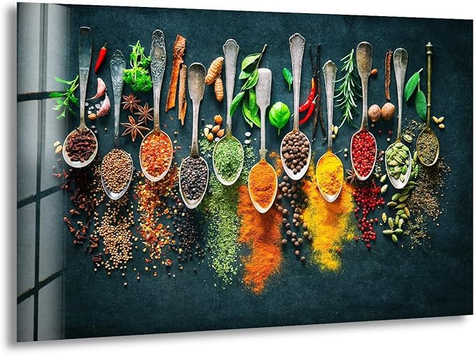My Photostation.com Round 24'' Spoon Spices Glass Wall ArtTempered Glass Printing Wall Decor Large Wall Art Wall Hangings