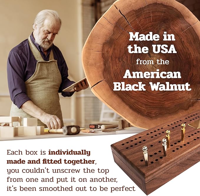 Alex Cramer Le Club Luxury Domino Set with Handcrafted Walnut Case and Cribbage/Counter Top - Tournament Quality 28 Indestructible (Domino Set with Personalized Brass Plate)