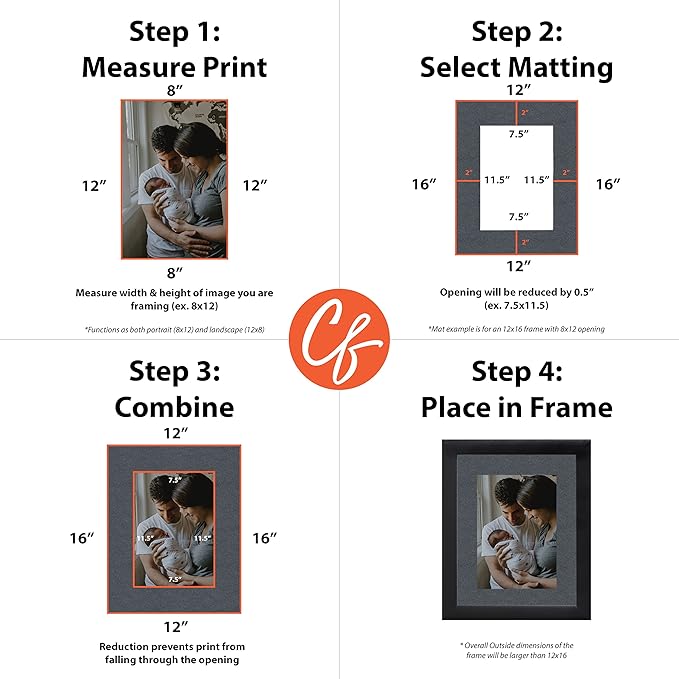 Craig Frames B573 Pre-Cut Mat Board for 12x12 Print, 24x24, Graphite Black