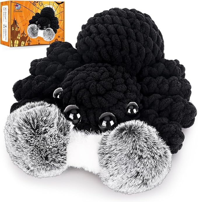 Crochetta Crochet Kit for Beginners, Crochet Starter Kit w Step-by-Step Video Tutorials, Beginner Crochet Kit for Adults Kids Women Men Complete Kit Included (Halloween Spider)