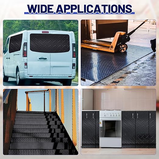 1pcs Diamond Plate Sheet Metal Heavy Duty Tread Aluminum Sheet Diamond Tread Plate for Wall Covering, Cargo Trailer, RV and More (24'' X 120'' X 0.06'',Black)