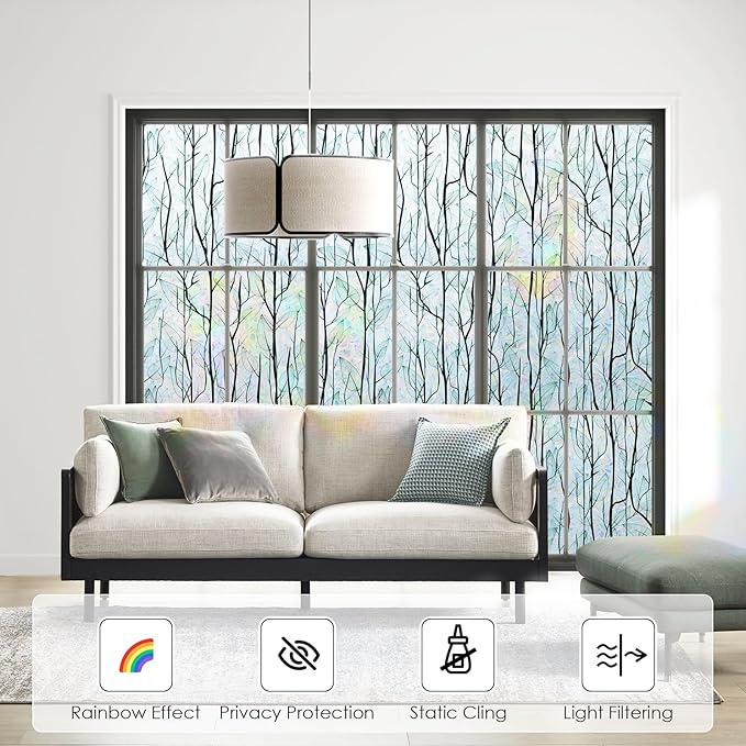 DKTIE Nature Pattern Rainbow Window Film Decorative Stained Glass Window Film Static Cling Films Easy Apply Removable Comes with Tools (U1747-rainbow, 35.4" x 78.7")