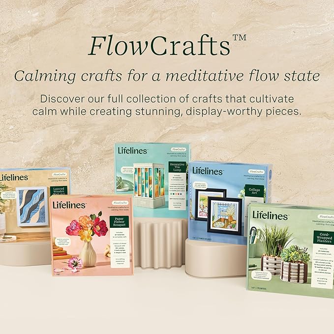 Lifelines FlowCrafts, Decorative Tile Lamp - Customize a Functional Lamp with 60 Tiles, 6 Mixable Paint Colors & Light Source Included - Sensory Arts & Crafts Kit for Teens & Adults