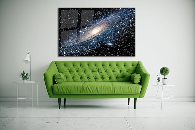 SpiritualHands Andromeda Space Galaxy Glass Wall Art Painting for Living Room, Tempered Glass Modern Prints Decor, Large Vivid Color Panel for Bedroom, Kitchen, or Office