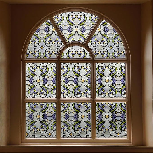 3D Stained Glass Window Film, Decorative Window Privacy Film for Bathroom,Front Door,Home, Sun Blocking Heat Control,Static Cling, Genes 23.6inch x 35.4inch
