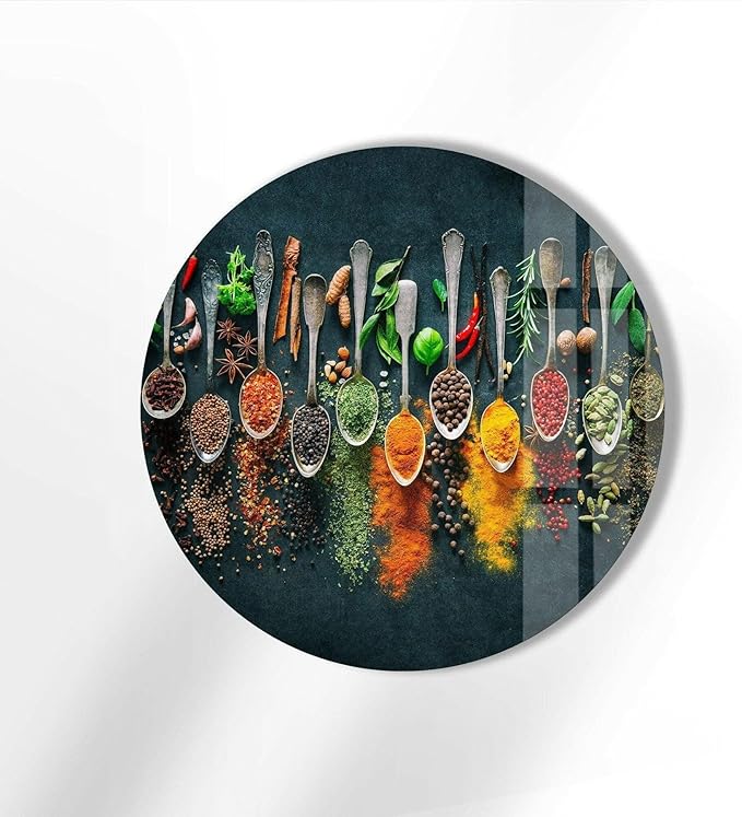 My Photostation.com 15.8''(40cm) Diameter Colorful Herbs Round Glass Wall Art Tempered Glass Printing Wall Decor Large Wall Art Wall Hangings
