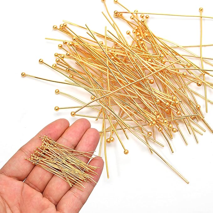 150pcs 18K Gold Filled Ball Pins Non Tarnish Craft Earring Bracelet Jewelry Making Accessories Supplies (40mm (1.57in), Gold-Ball Pin)