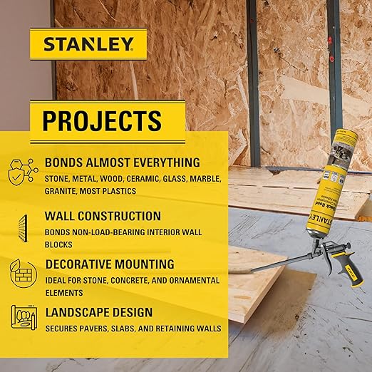 Stanley Quick Bond Adhesive Foam - 1x24oz, Reliable Bond Adhesive for Various Materials, Strong bonding, No Mixing, Gun Use, Gun NOT Included | 1 Pack