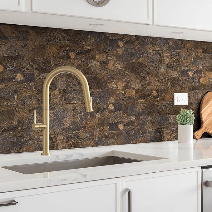 4 Pieces Peel and Stick Backsplash for Kitchen, 3" x 6" PVC Subway Tile 2024 Upgraded Rust Slate Backsplash Stick on Tile Elevate Kitchen, Bathroom, Fireplace,RV