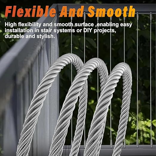 Stainless Steel Cable for Railing - 250FT 1/4" T316 Wire Rope - 7 x 19 Strands 6700 LBS Breaking Strength for Outdoor Deck Railing Zipline