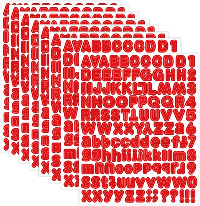 Red Alphabet Letter Stickers, 1/2 inch, 10 Sheets - Self Adhesive Vinyl for Mailbox Numbers, Bulletin Boards, Classroom & Home Decor