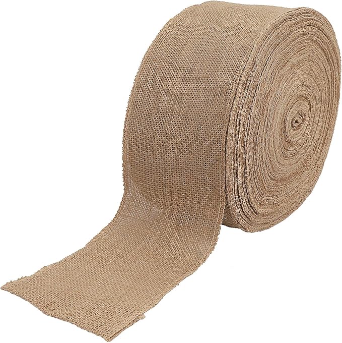KINJOEK 6 Inch Wide 54 Yards Burlap Ribbon, Natural Jute Fabric Ribbon Crafts Ribbon for Christmas Wedding Gifts Burlap Fabric DIY for Decoration