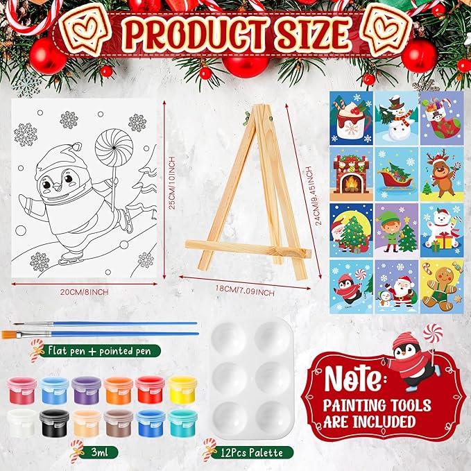 Zhanmai 12 Pack Pre Drawn Canvas for Painting Sip and Paint Kit 8" x 10" Paint Party Set Canvas Painting Pre Printed Canvases for Party Favor DIY Virtual Adult's Date Night(Santa)