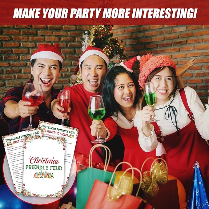 Christmas Friendly Feud Game, Funny Christmas Party Games, Friendly Feud Trivia Quiz for Family, Winter Xmas Holiday Party Supplies for Adults -07