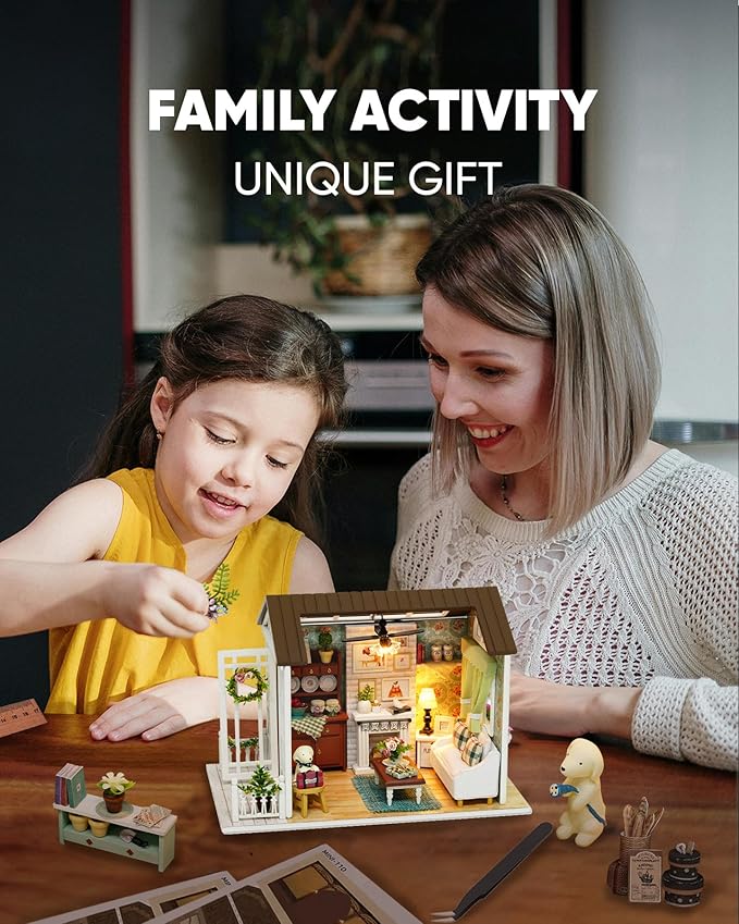 DIY Miniature House Kit, DIY Dollhouse Kit for Adults to Build, Mini House Kit with LED, Mayberry Street Miniatures, Ideal Gifts for Birthday, Valentine Christmas(Happy Times)