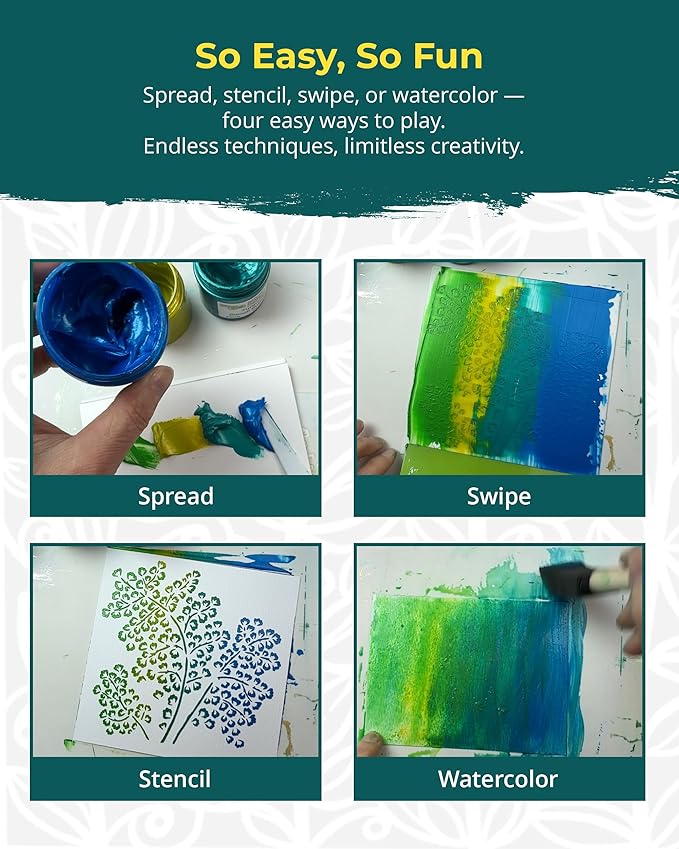 The Crafter's Workshop Stencil Butter - Caribbean Sea Acrylic Paint Set - Boutique Metallic Texture Paste for Art, Canvas, Journals, & Cards - 4 x 2oz Jars