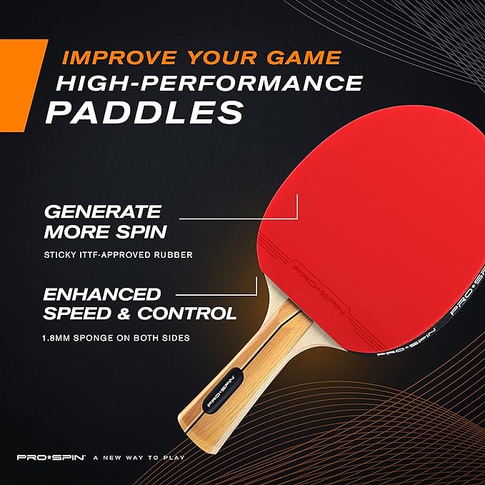 PRO SPIN Ping Pong Paddles - High-Performance Set with Premium Table Tennis Rackets, 3-Star Ping Pong Balls, Compact Storage Case | Professional Quality Ping Pong Paddle Set | Indoor & Outdoor Games