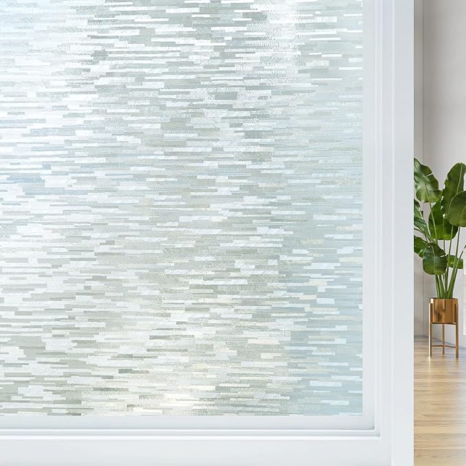 Haton Window Privacy Film, Frosted Glass Static Cling Sun Heat Blocking Window Clings, Frosting Opaque Coverings, Vinyl Removable Stickers Tint for Home Door Office, Non Adhesive 17.5" x 157.4"