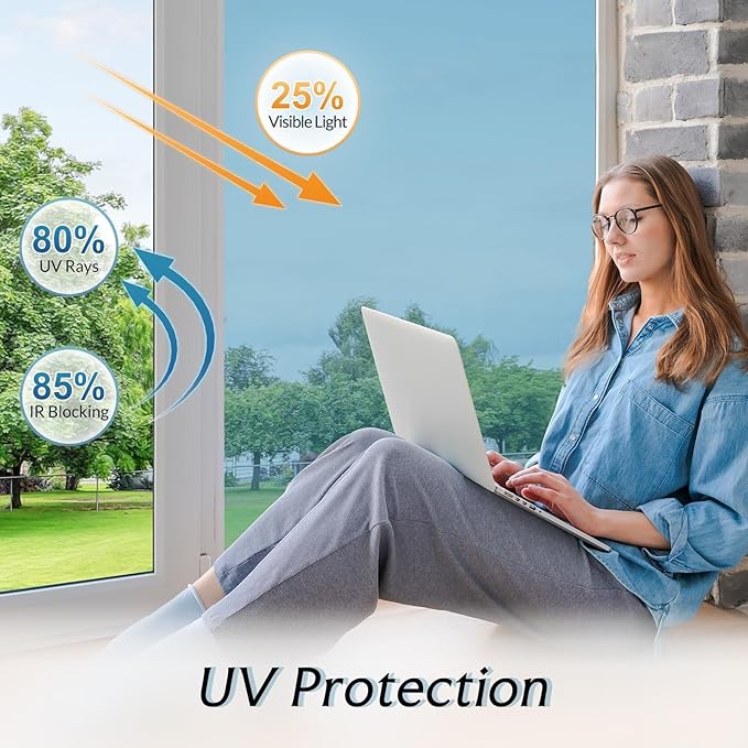 DOWELL One Way Window Privacy Film with 3 Tools Window Tint for Home Sun Blocking Heat Control Anti UV Reflective Mirror Covering See Out Not in for House and Office Silver 35.4" X 78.7"