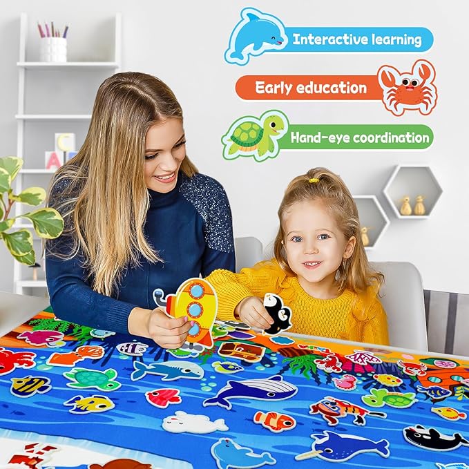 Taika 70 Pcs Ocean Felt Story Board Set, 43x28 inch Interactive Felt Story, Fuzzy Flannel Board, Preschool Storytelling, Classroom Educational Learning Play Kit, Interactive Teaching Kit