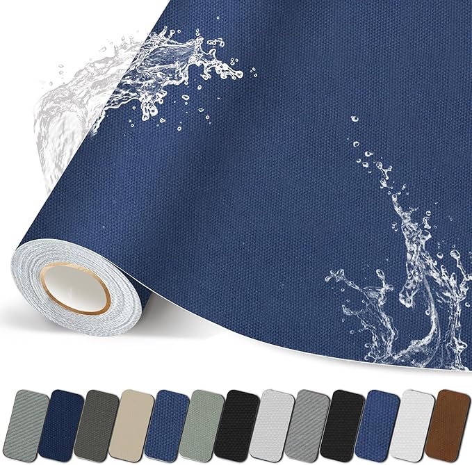 Canvas Repair Patch, 17X79 Inch Strong Sticky Fabric Repair Tape, Self-Adhesive Fabric Patch for Sofas, Tote Bags, Clothing, Car Seats, Furniture (Blue Grey, 17X79 Inch)