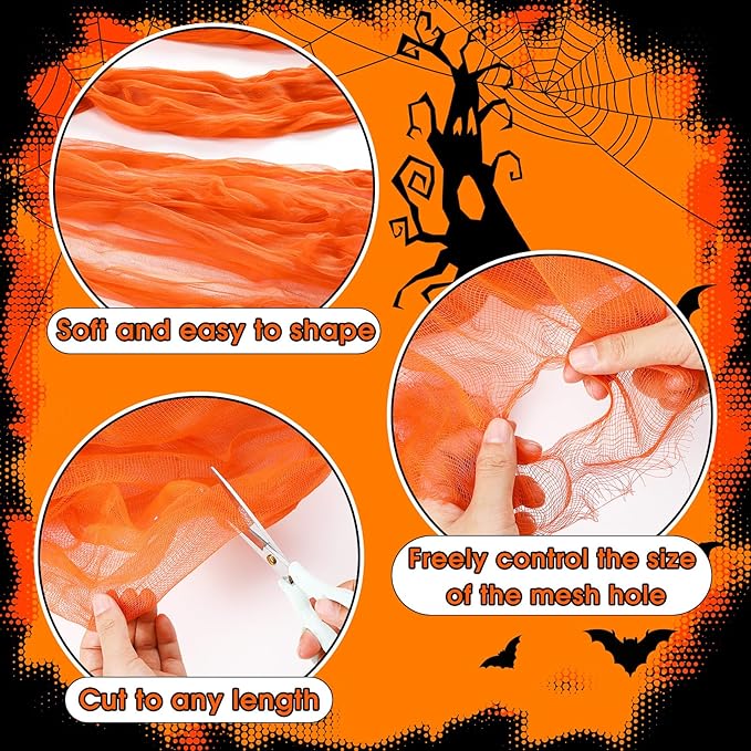 Boao Halloween Cheese cloth 39.37 x 393.7 Inch Orange Cheesecloth Roll for Crafts Large Cotton Muslin Gauze Fabric for Halloween Outdoor & Indoor Spooky Decoration