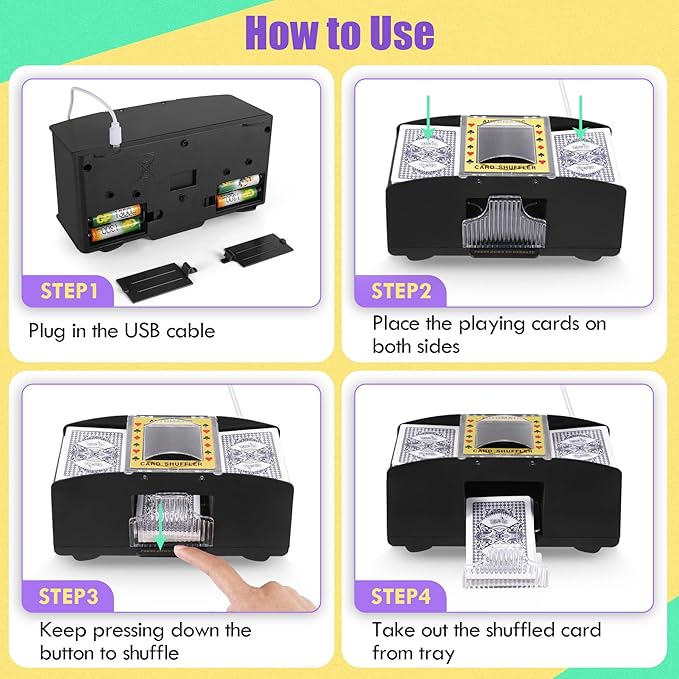 Card Shuffler 2 Deck, USB-C/Battery-Powered Automatic Playing Card Shuffler for UNO Poker Home Card Games