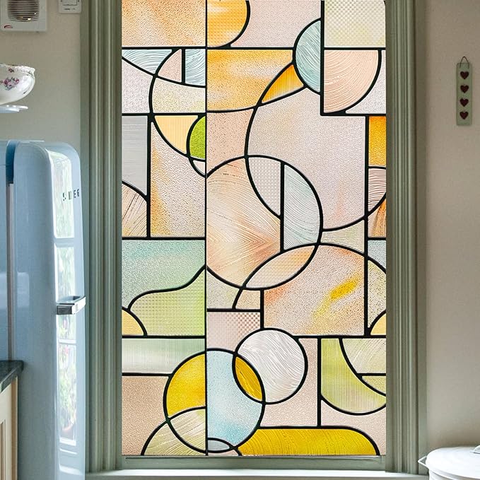 3D Stained Glass Window Privacy Film, Heat Control UV Blocking Static Cling Decorative Window Film for Bathroom,Front Door,Home Non Adhesive,16.9 x 39.3 inches Wilderness